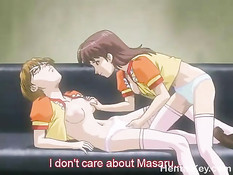 Две хентай девки занимались лесбийским сексом и ебались с парнем