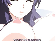 Сисястая хентай девушка с голубыми волосами очень хочет ебаться