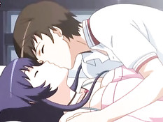 Сисястая хентай девушка с голубыми волосами очень хочет ебаться