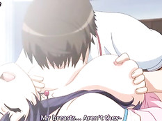 Сисястая хентай девушка с голубыми волосами очень хочет ебаться