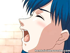 Хентай лесбиянка в маске трахает страпоном грудастую любовницу