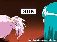 Хентай лесбиянка в маске трахает страпоном грудастую любовницу