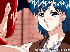 Хентай лесбиянка в маске трахает страпоном грудастую любовницу