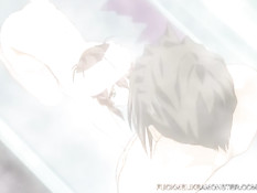 Сисястая хентай девчонка в ванной делает минет и ебётся с парнем