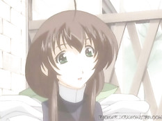 Сисястая хентай девчонка в ванной делает минет и ебётся с парнем