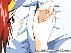 Рыжая хентай милашка показывает свои прелести и ебётся с парнем