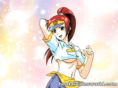 Рыжая хентай милашка показывает свои прелести и ебётся с парнем