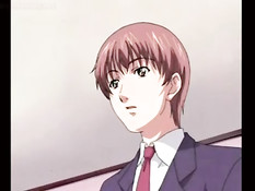 Грудастая аниме дамочка сама сделала парню минет и встала раком