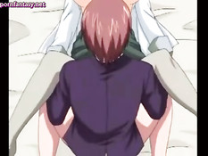 Грудастая аниме дамочка сама сделала парню минет и встала раком