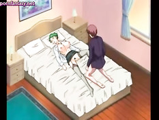 Грудастая аниме дамочка сама сделала парню минет и встала раком