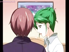 Грудастая аниме дамочка сама сделала парню минет и встала раком