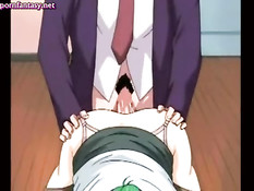 Грудастая аниме дамочка сама сделала парню минет и встала раком