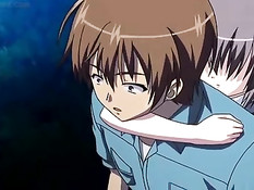 Хентай девчонка с голубыми волосами подрочила и пососала парню