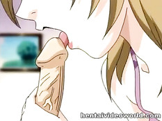 Хентай девушка делает парню минет и насаживается на член сверху