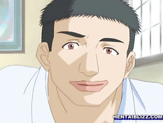 Возбуждённый мужчина играет с большими сиськами хентай девушки