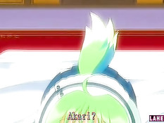 Хентай девственница делает парнишке минет и трахается на кровати