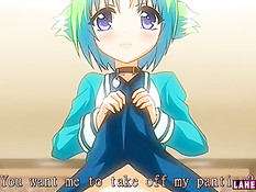 Хентай девственница делает парнишке минет и трахается на кровати