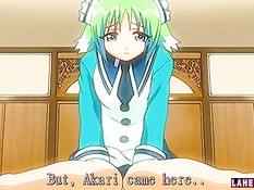 Хентай девственница делает парнишке минет и трахается на кровати