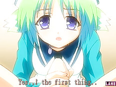 Хентай девственница делает парнишке минет и трахается на кровати