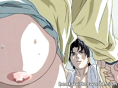 Паренёк жёстко оттрахал грудастую хентай девушку в киску и анус