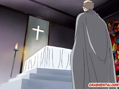 Хентай монахиня вынуждена отсосать священнику и заняться сексом