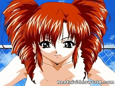 Рыжая хентай лесбиянка ебёт брюнеточку красным фаллоимитатором