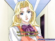 Возбуждённый мужчина в офисе ласкает грудь и киску хентай девке