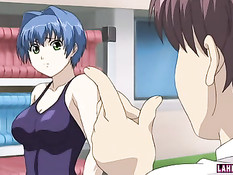 Хентай пловчиха в купальнике сосёт хуй и трахается возле бассейна