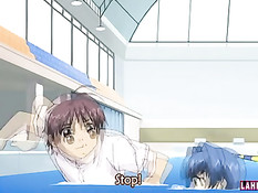 Хентай пловчиха в купальнике сосёт хуй и трахается возле бассейна