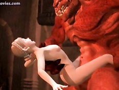 Развратный адский демон делает куннилингус и трахает 3d девушку