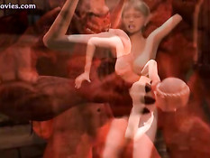 Развратный адский демон делает куннилингус и трахает 3d девушку