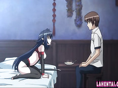 После страстных поцелуев парень оттрахал на кровати хентай девку