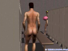 Рыжая 3d женщина с большой грудью ебётся с парнем в раздевалке