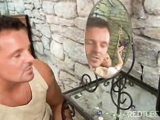 Связанную блондинку в белых чулках и трусиках оттрахали в жопу