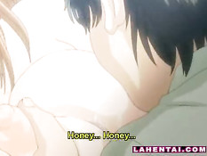 Хентай тёлочка на кровати облизывает член и трахается с приятелем