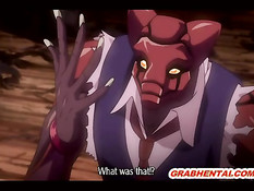 Монстры приковали и оттрахали хентай девку с огромными сиськами