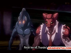 Монстры приковали и оттрахали хентай девку с огромными сиськами