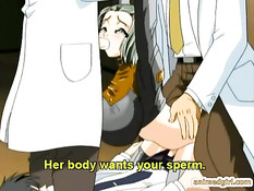 Три лаборанта в белых халатах пердолят связанную хентай девку