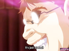 Грудастая хентай девушка делает ребятам минет и трахается раком