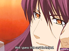 Грудастая хентай девушка делает ребятам минет и трахается раком