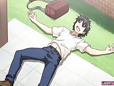 Три сиськастые хентай девушки дают парню ласкать грудь и дрочат