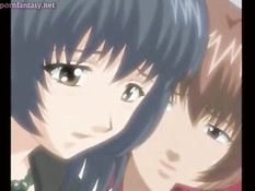 Грудастая аниме девушка дрочит сиськами и делает минет в позе 69