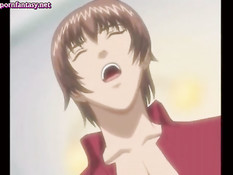 Грудастая аниме девушка дрочит сиськами и делает минет в позе 69