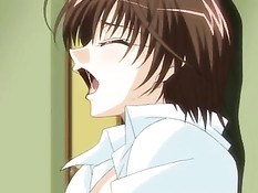 Развратная хентай учительница подрочила член и залезла на парня