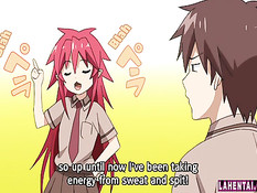 Девчонка демон набросилась на парня и подрочила член сиськами