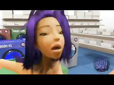 3D девушки занимаются сексом со страпоном в магазине электроники