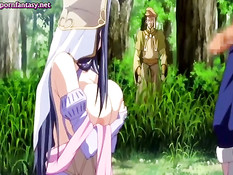 Хентай принцесса с массивной грудью делает минет и дрочит член