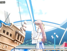 Аниме девчонка дрочит парню большими сиськами и делает минет