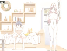 Аниме девчонка дрочит парню большими сиськами и делает минет