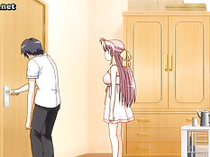 Аниме девчонка дрочит парню большими сиськами и делает минет